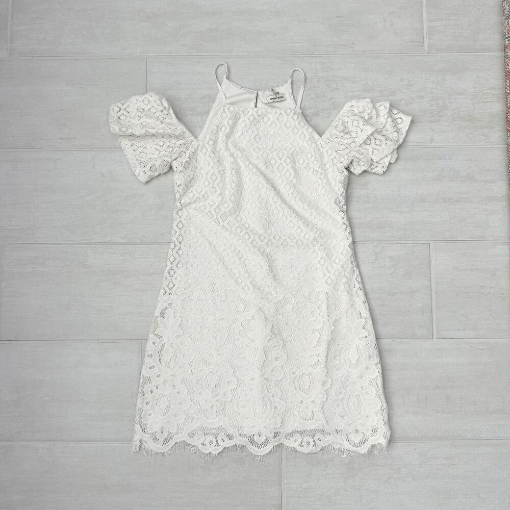 Speechless Dress Cold Shoulder Scalloped Trim Floral Lace Shift Sundress X Small